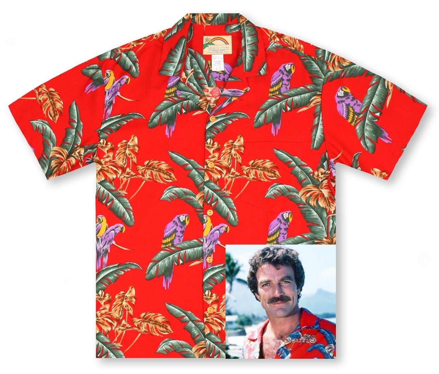 Red Jungle Bird Tom Sellecks Vintage Hawaii Aloha Shirts Vi Ha41192