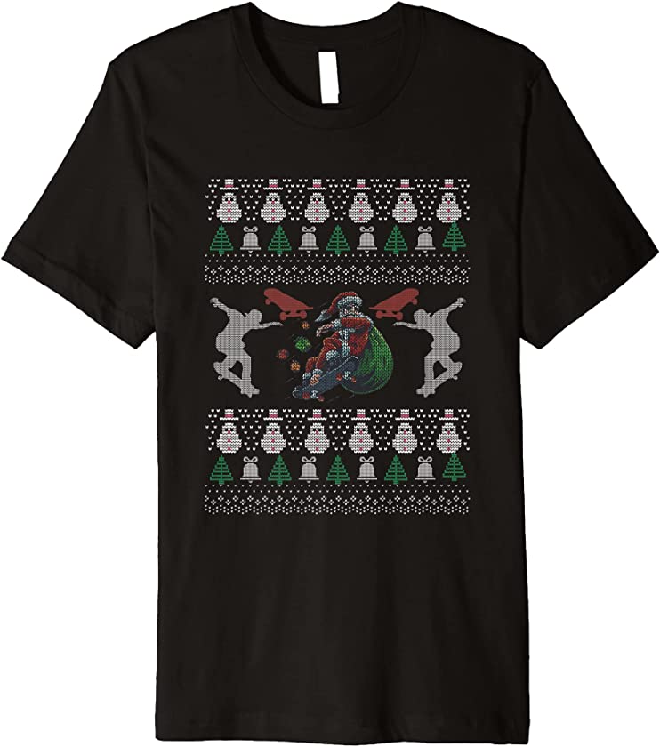 Ugly Christmas Skateboarding Skateboard Santa Claus New Year Premium T-Shirt