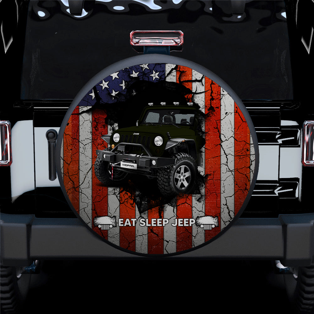 Black Jeep American Flag Car Spare Tire Covers Gift For Campers