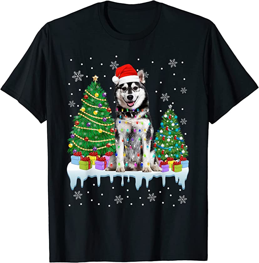 Siberian Husky Dog Christmas Tree Xmas Lights Puppy Lover T-Shirt