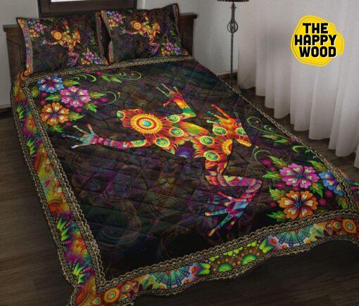 Frog Flower Mandala Colorful Style Quilt Bed Setand Pillow Covers