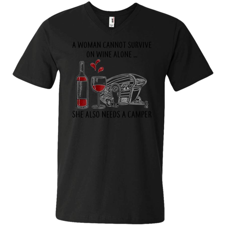 AGR A Woman Cannot Survive On Wine Alone She Also Needs A Camper Unisex V-neck