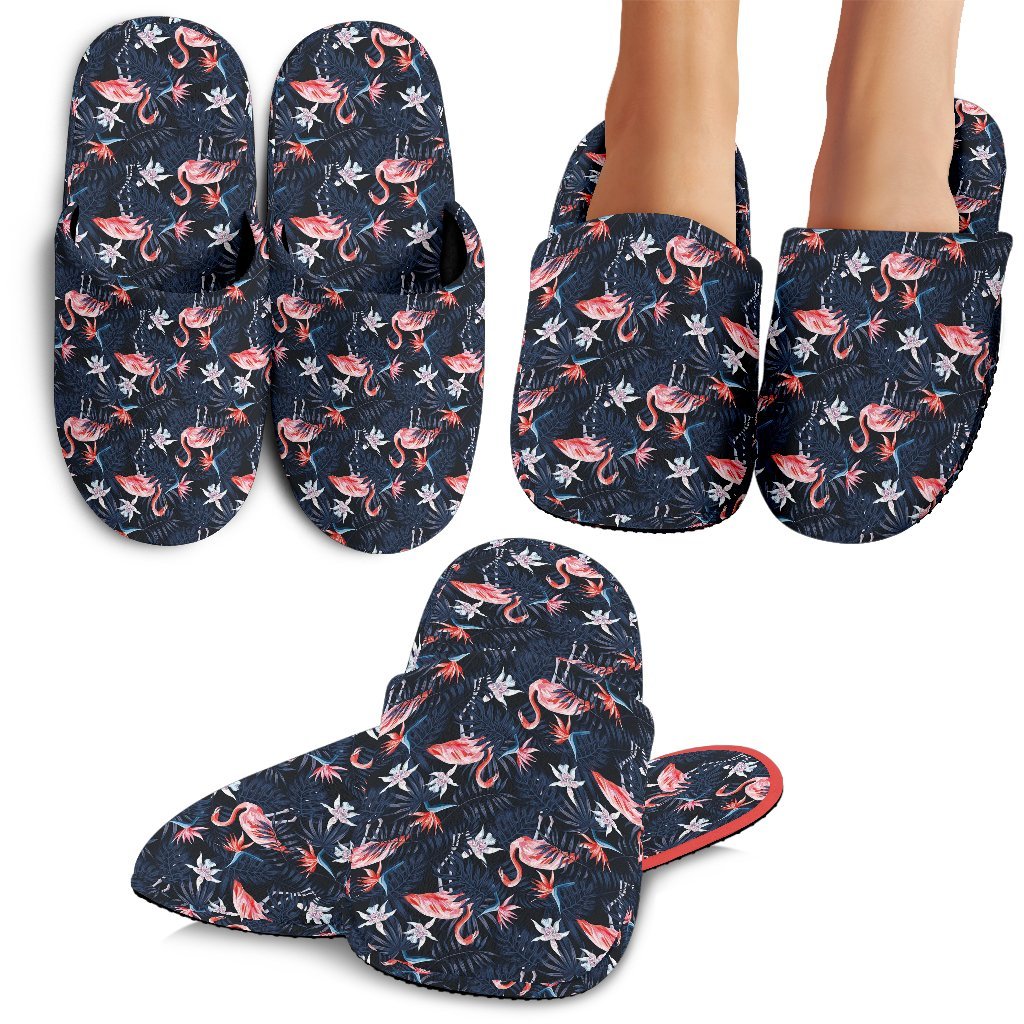 Flamingo Tropical Palm Leaves Hawaii Floral Pattern Print Premium Home Slippers Ha16585