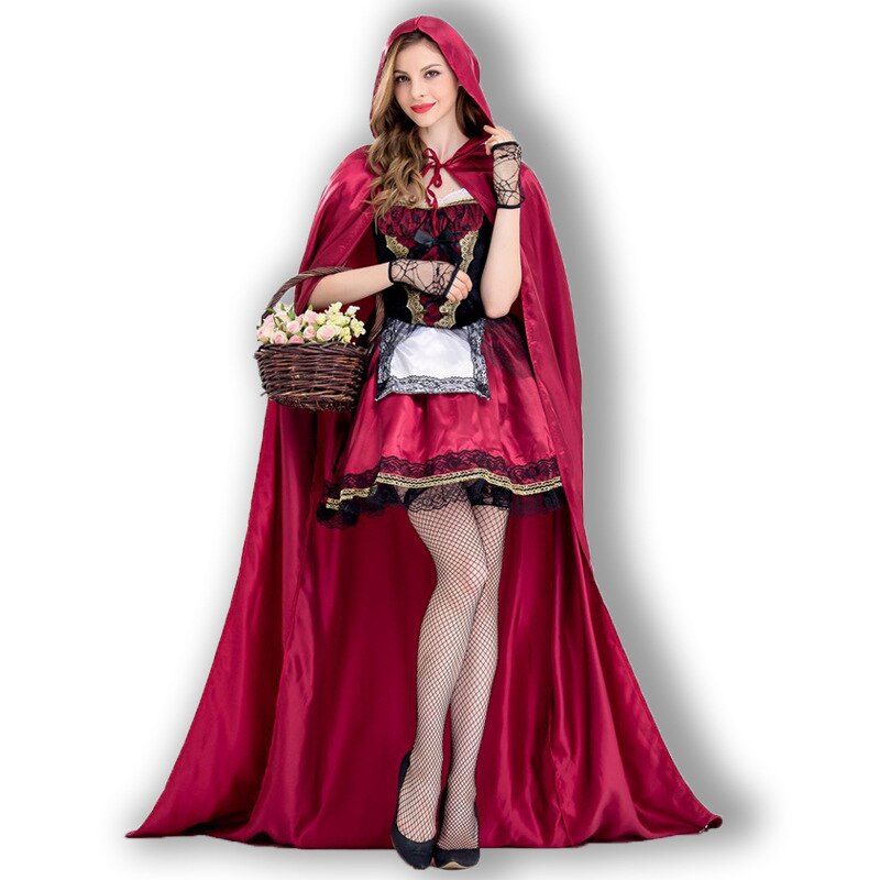 Adult Women sexy Halloween Cosplay Party Costume Little Red Riding Hooded Robe Lady Dress Suits Cloak Outfit For Girls alx