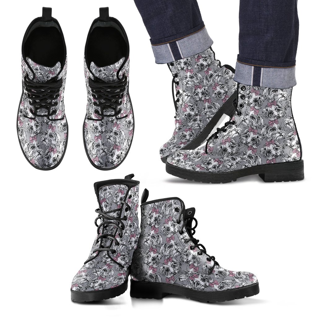 Maltese Puppy Dog Pattern Print Men Women Leather Boots Fashion Boots Custom Shoes