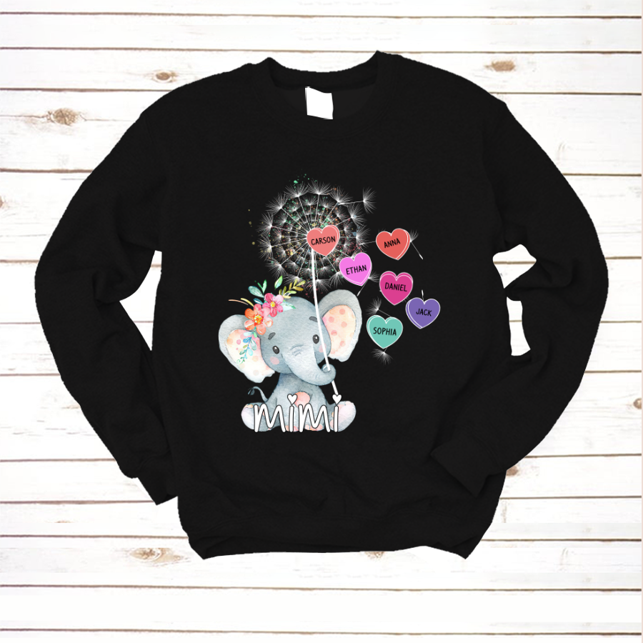 Personalized Mom Grandma Elephant Cute Heart Sweatshirt