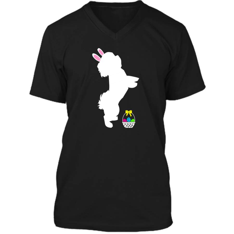 Bichon Frise Easter Bunny Dog Silhouette T-Shirt Mens Printed V-Neck T