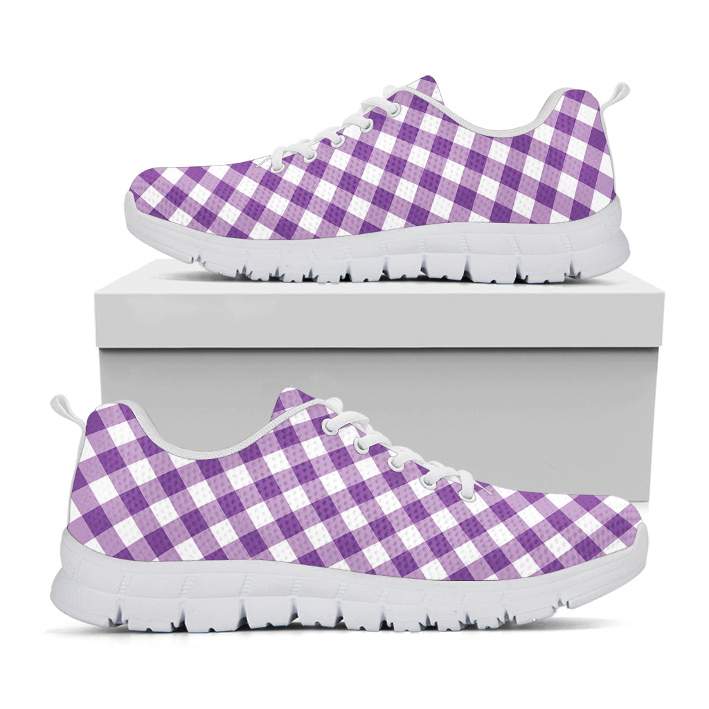 Violet And White Gingham Pattern Print White Sneakers