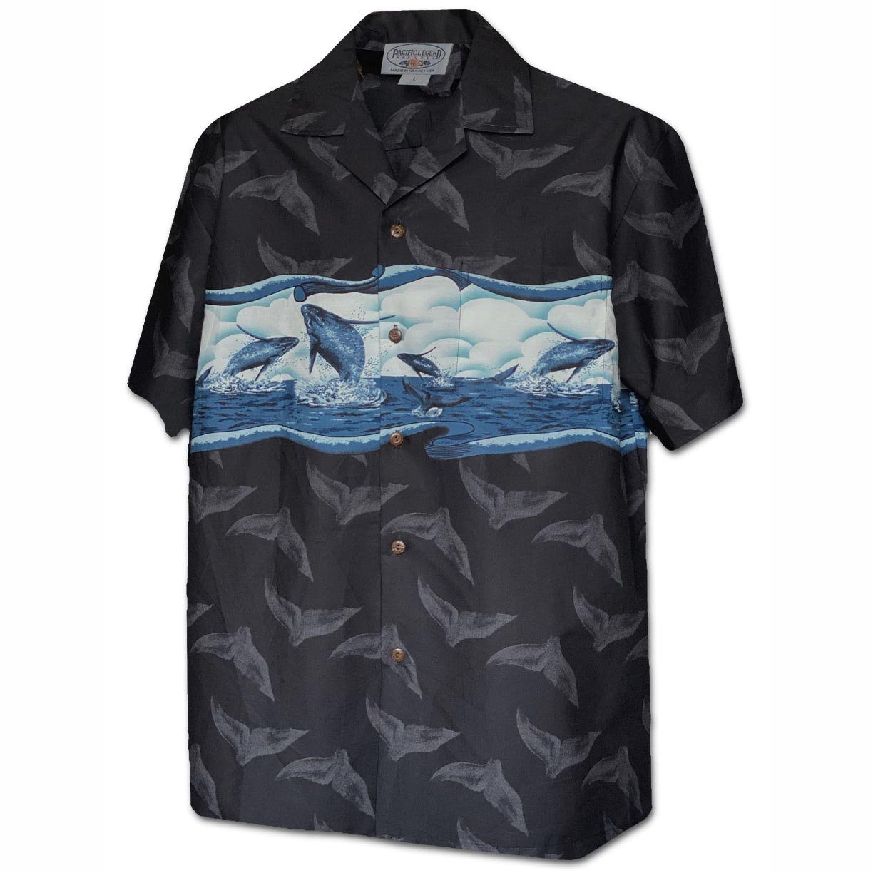 Breaching Whales Black Hawaiian Shirt