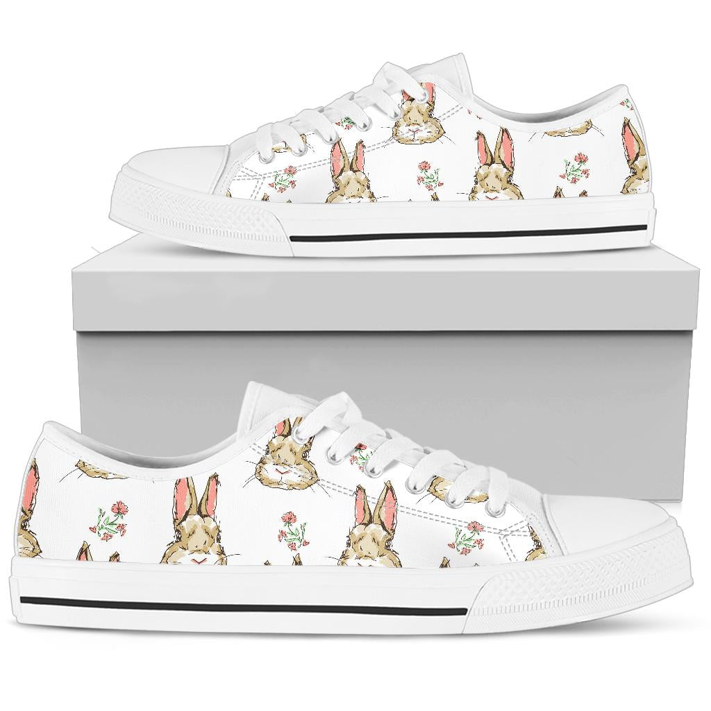 Rabbit Pattern Print Design Rb09 White Bottom Low Top Shoes