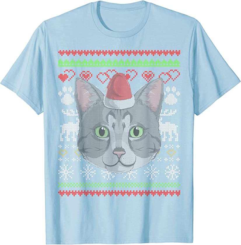 American Shorthair Cat Santa Claus Ugly Christmas Pattern T-Shirt