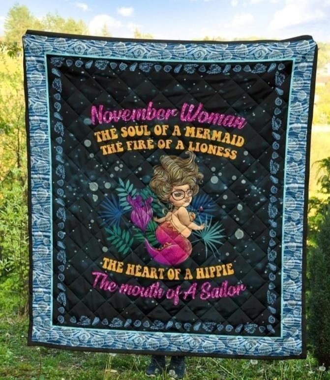 Chubby November Woman Soul Of A Mermaid Quilt Blanket Birthday