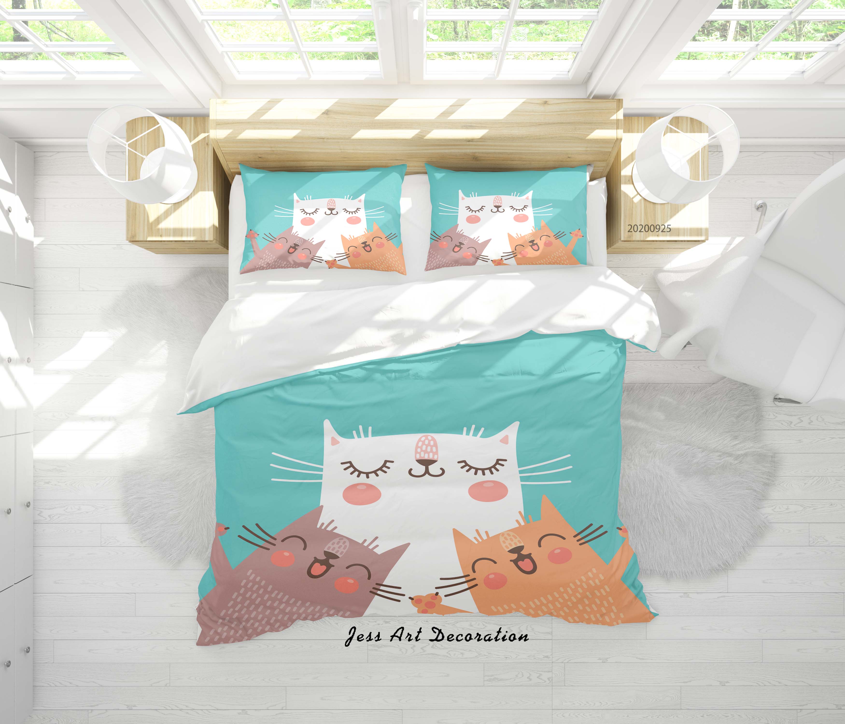 3D Cartoon Animal Cat Pattern Quilt Cover Set Bedding Set Duvet Cover Pillowcases Wj 6466