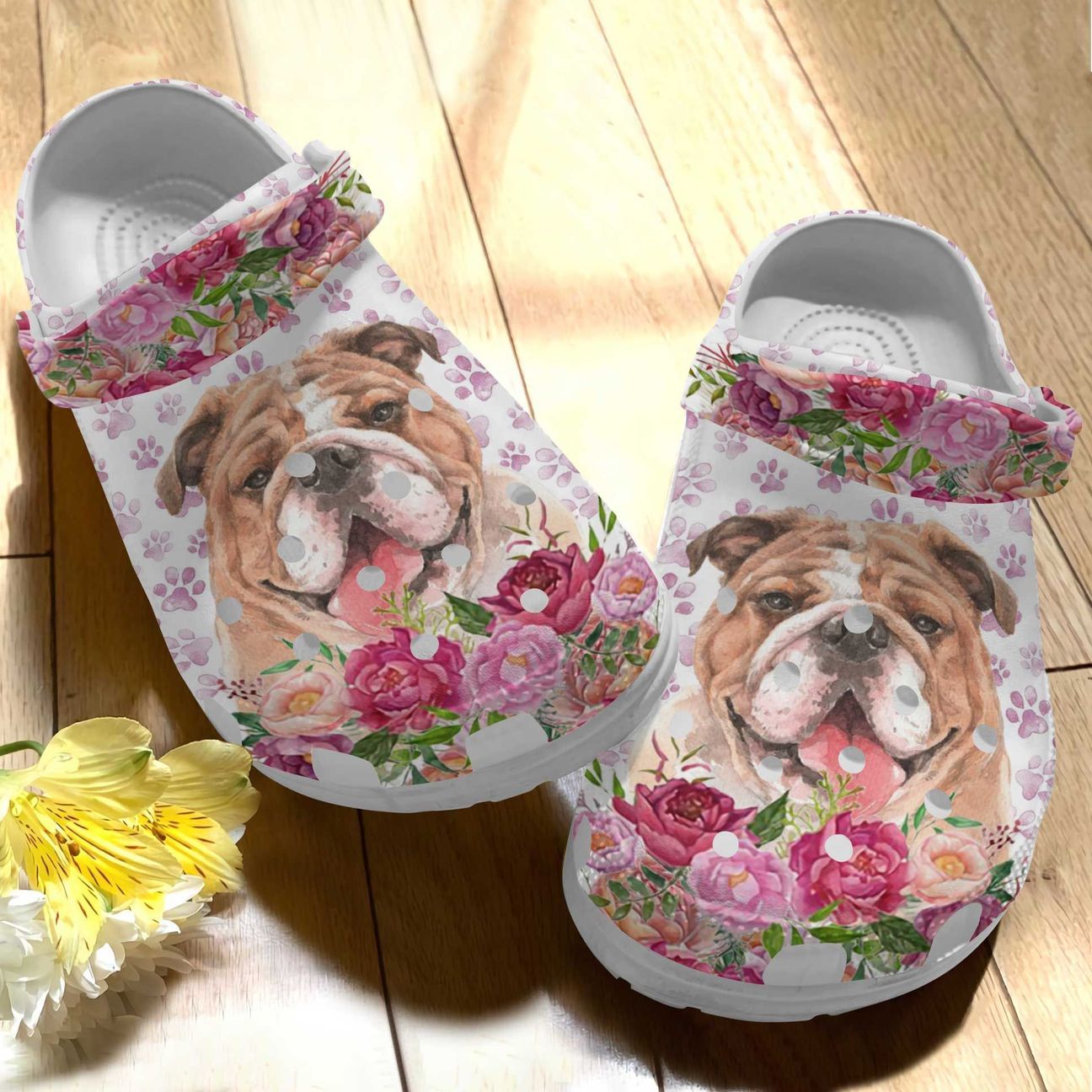 Bulldog Personalized Clog, Custom Name, Text Cute Bulldog Floral Pattern, Fashion Style For Women, Men, Kid, Print 3D