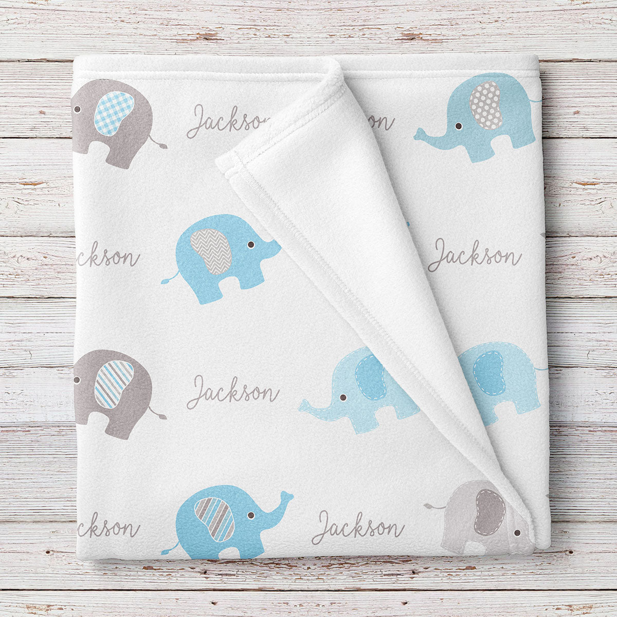 Personalized Elephant Fleece Baby Blanket, Blue And Gray Boys Print, Gift For Kids Toddler – Blanket For Newborn