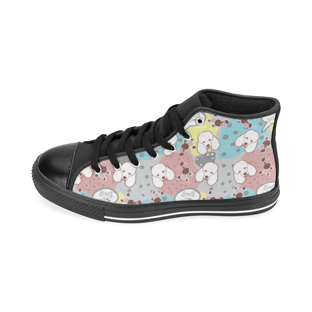 Poodle Pattern Black High Top Canvas Women’s Shoes/Large Size