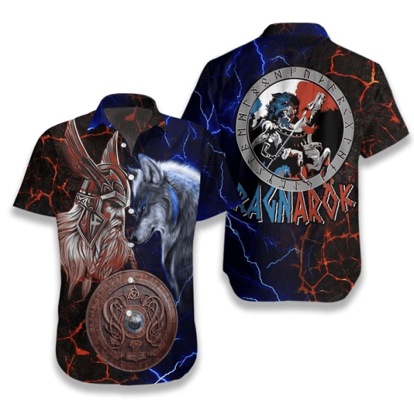 Wolf Viking Odin And Fenrir Battle Ragnarok Hawaiian Shirt