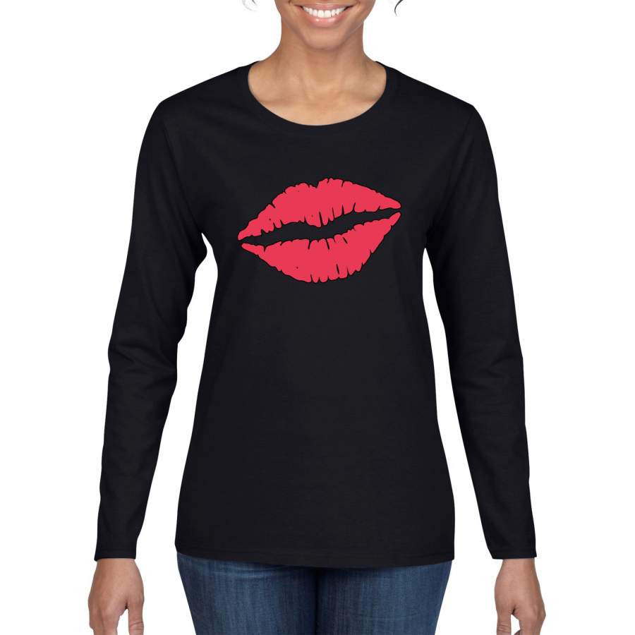 Classic Retro Vintage Pink Lips Valentine’s Day Womens Graphic Long Sleeve T-Shirt