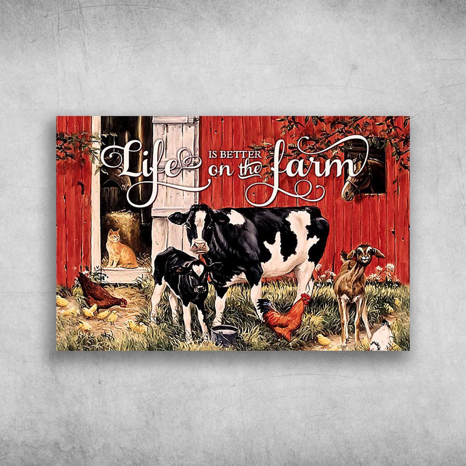 The Animals On The Farm Life Is Better On The Farm Poster Print Wall Art Canvas Wall Decor