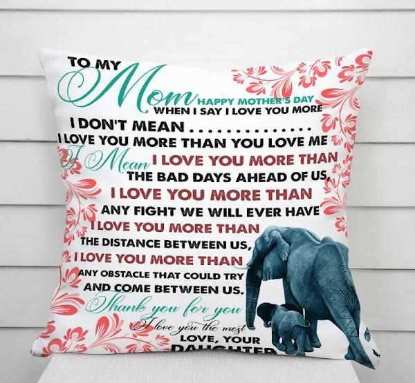 To My Mom Happy Mother’S Day From Your Daughter With Blue Elephant| Pillow