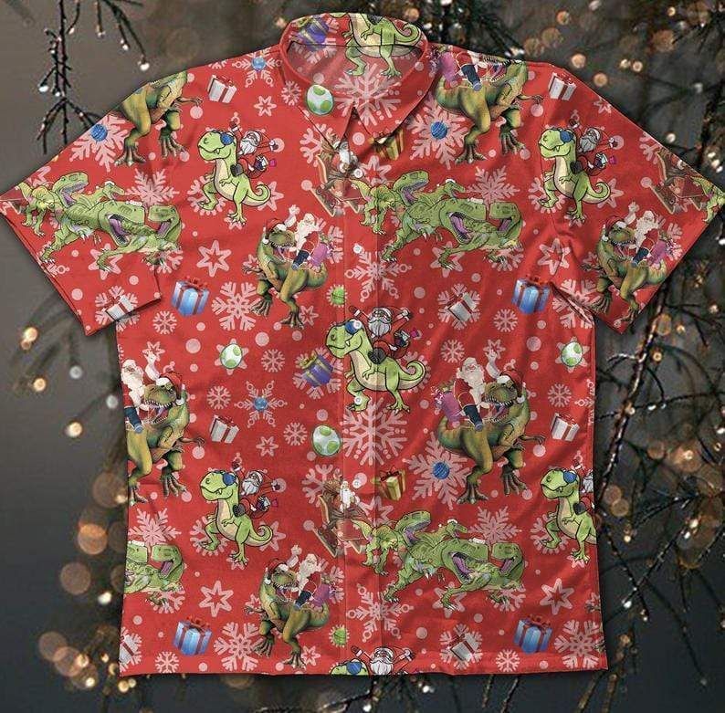 Cover Your Body With Amazing Funny Santa Claws Dinosaur Christmas Hawaii Aloha Shirts V Ha50982