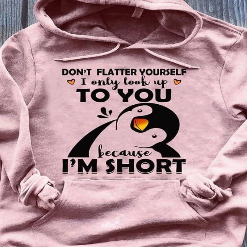 Cute Penguin Dont Flatter Yourself I Only Look Up To You Because Im Short A Lovely Gift For Some Friends Pink Unisex Hoodie S-5Xl