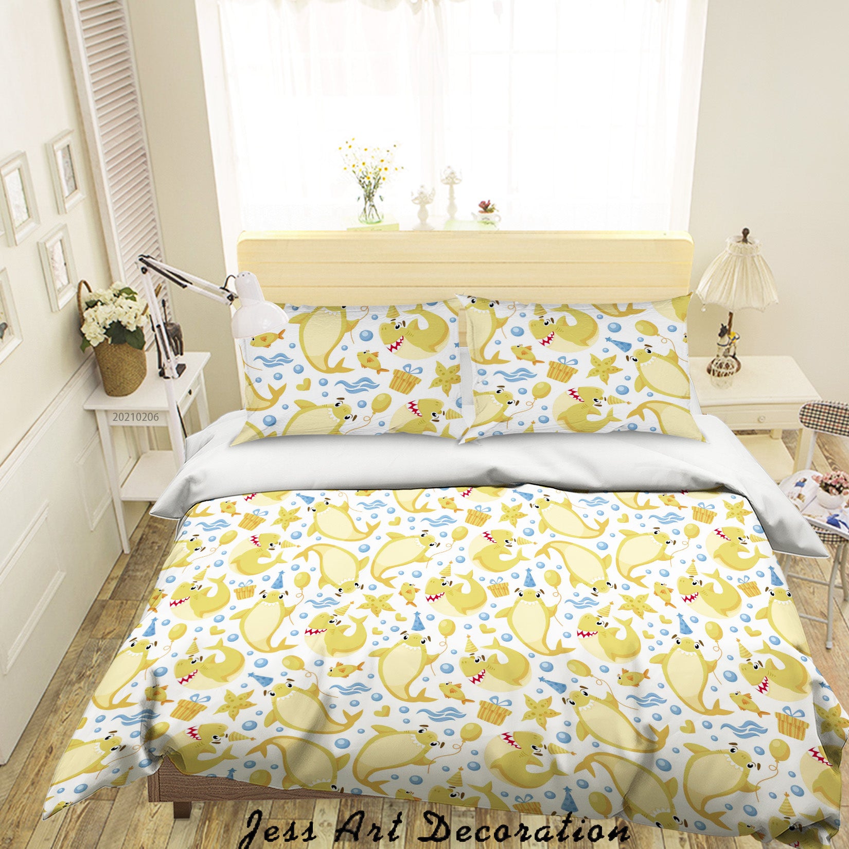 3D Hand Drawn Yellow Shark Quilt Cover Set Bedding Set Duvet Cover Pillowcases 107