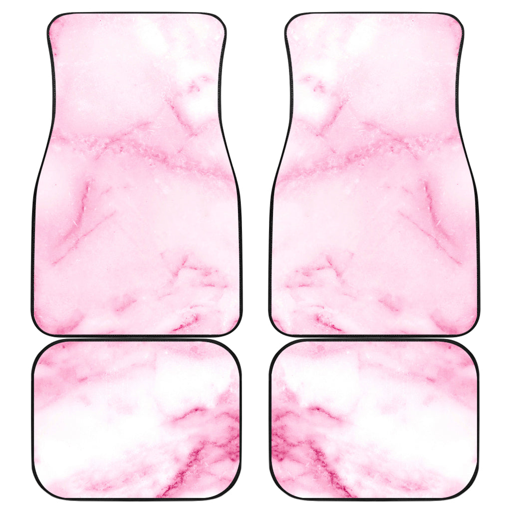 White Pink Marble Print Front And Back Car Floor Mats, Front Car Mat