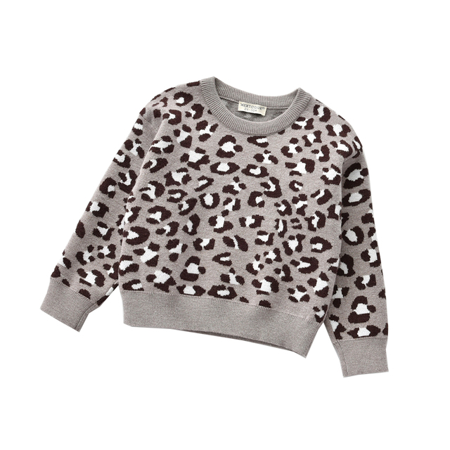 Children Kids Autumn Winter Leopard Sweater Long Sleeve Round Collar Knitwear Boys Girls Fashion Thermal Tops