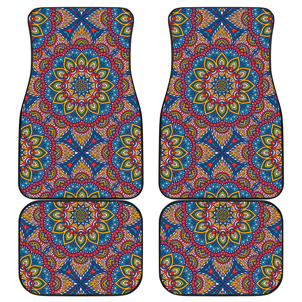 Colorful Bohemian Mandala Pattern Print Front And Back Car Floor Mats, Front Car Mat