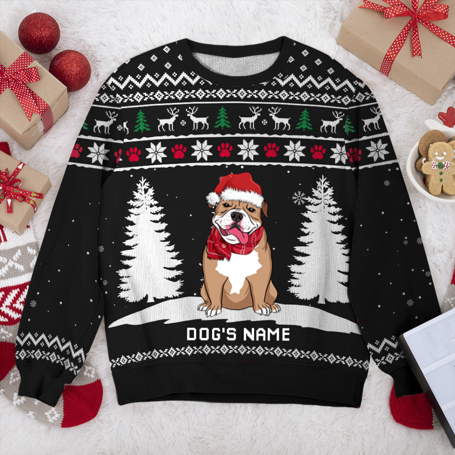 American Bulldog Winter Dog Personalized Sweater, Dog Ugly Christmas Sweater