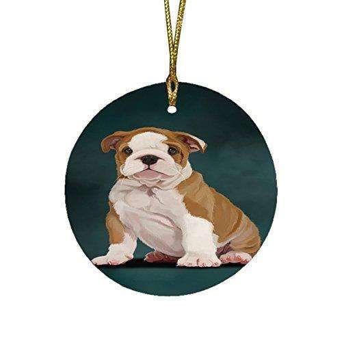 Bulldog Puppy Dog Round Christmas Ornament