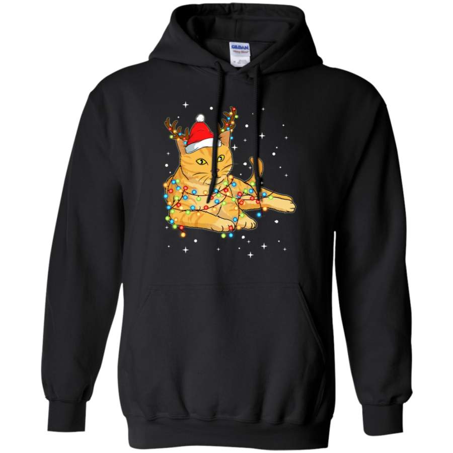 Christmas Lights Cat Wearing Santa Hat Hoodie