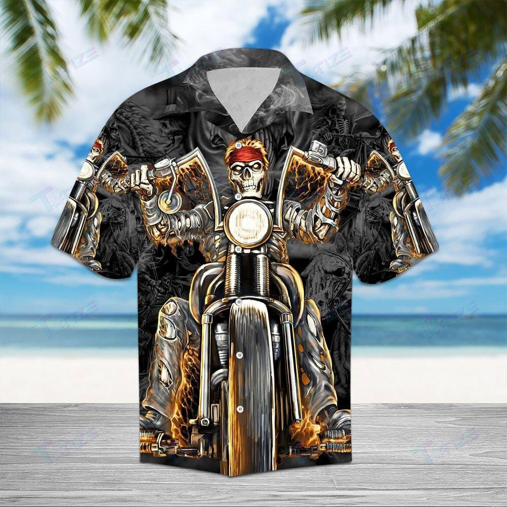 Skull Biker Motorcycles Racing Gangsters All Over Printed Hawaii Shirt Size S Ha109328