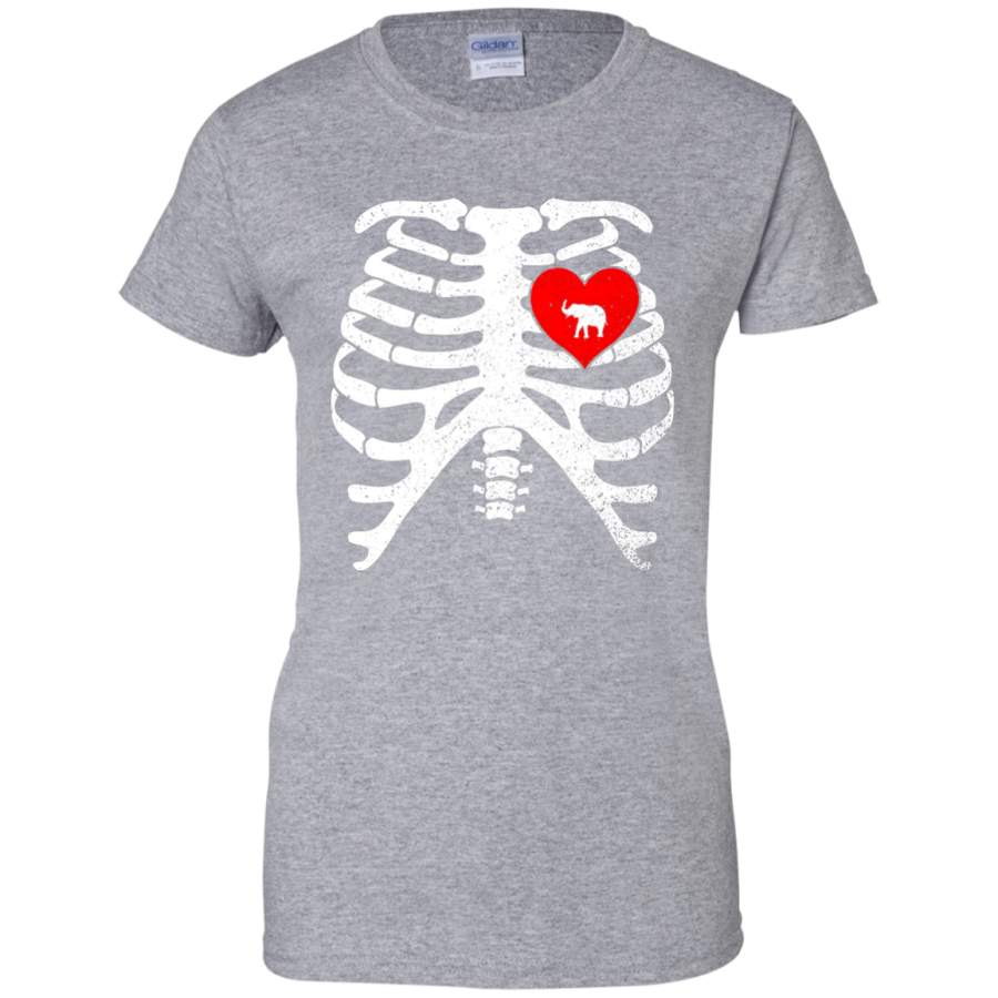 Skeleton Rib Cage Xray Bones T-Shirt with ELEPHANT Ladies