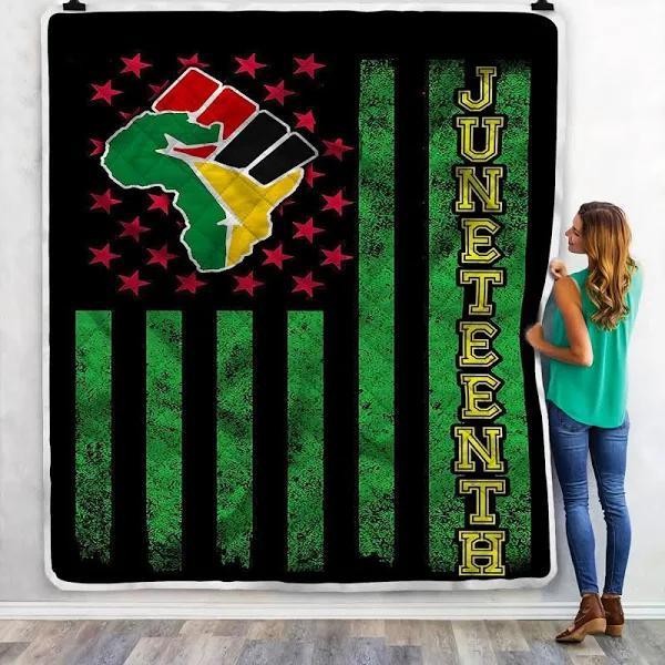 Juneteenth African American Flag Black Lives Matter Throw Sherpa Fleece Blanket Lightweight Soft