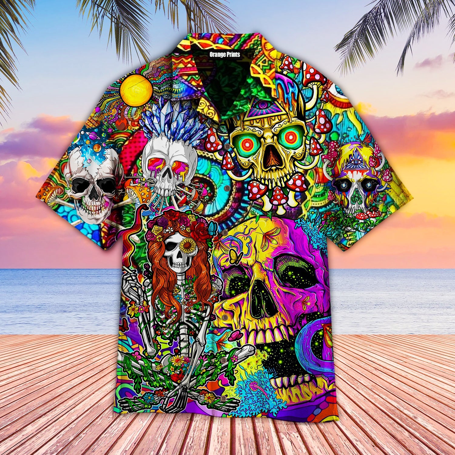 Cool Skull With Hippies Mushrooms Hawaii Shirt For Men Women Ha30496