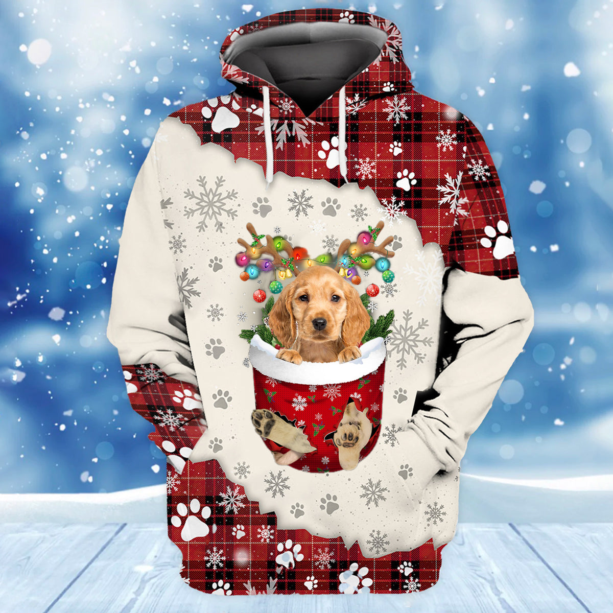 Golden Cocker Spaniel In Snow Pocket Merry Christmas Unisex Hoodie