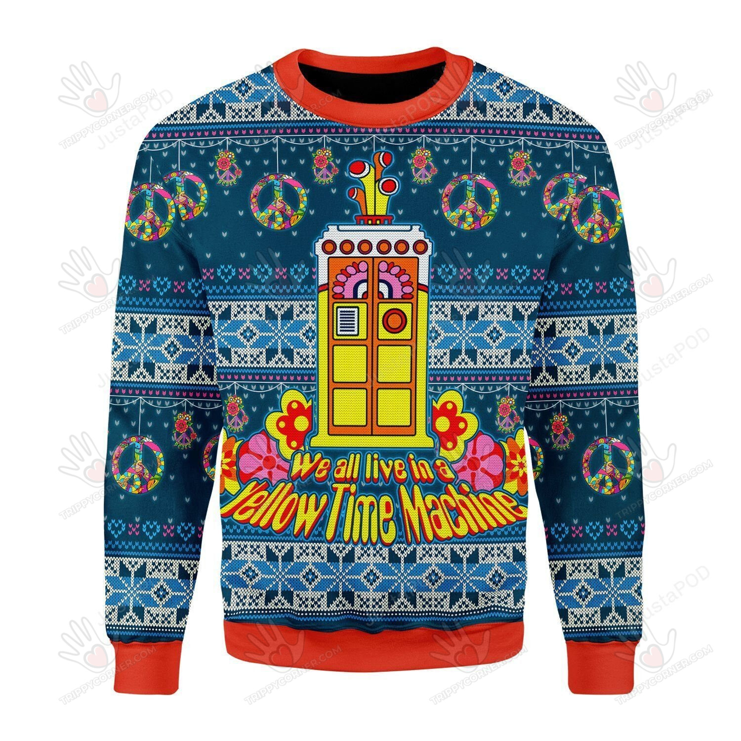 We All Live In A Yellow Time Machine Ugly Christmas… Ugly Sweater Christmas Gift