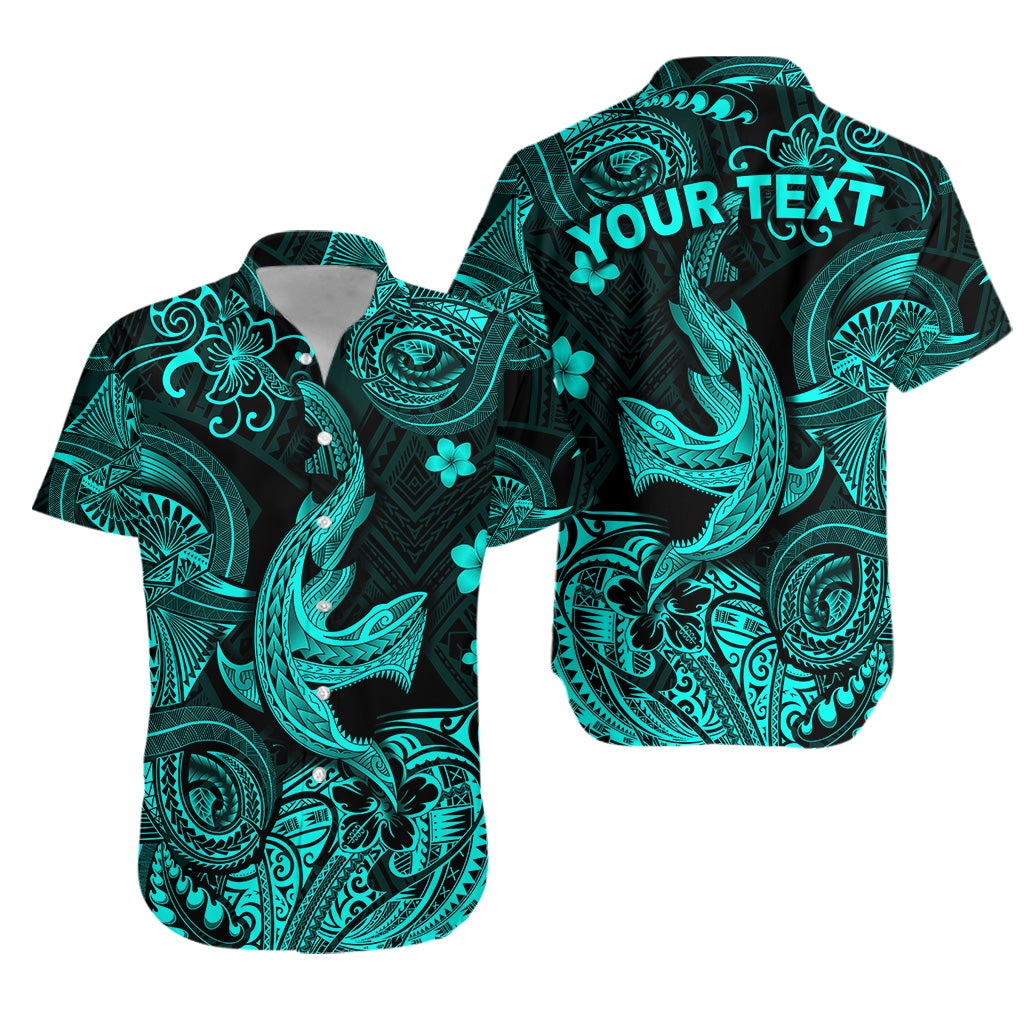 (Custom Personalised) Hawaii Angry Shark Polynesian Hawaiian Shirt Unique Style – Turquoise Lt8