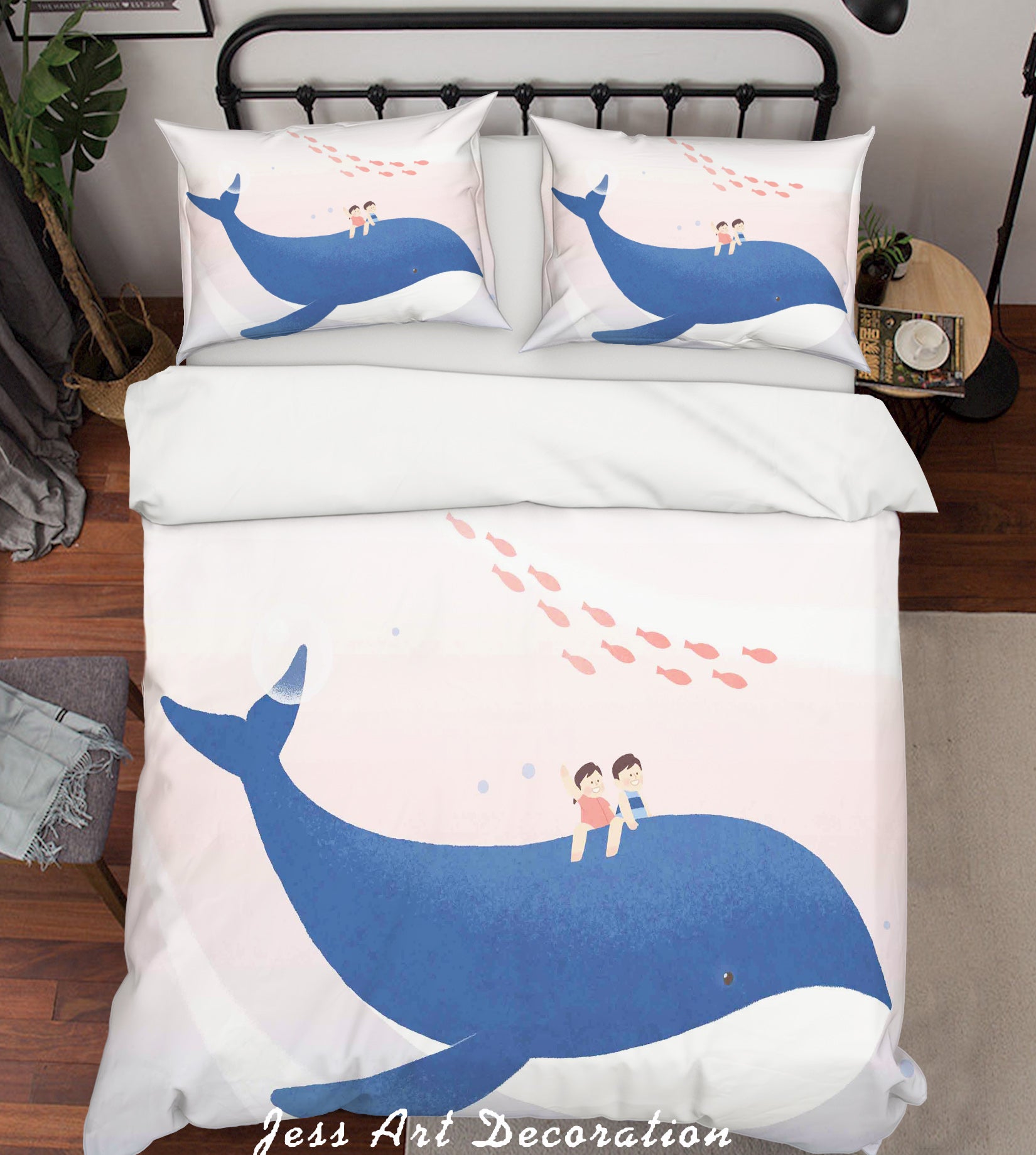 3D Blue Cartoon Whale Quilt Cover Set Bedding Set Pillowcases 03