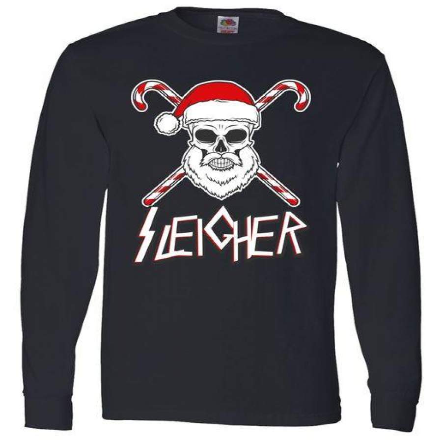 Sleigher Santa Candy Cane Skull Long Sleeve Shirt