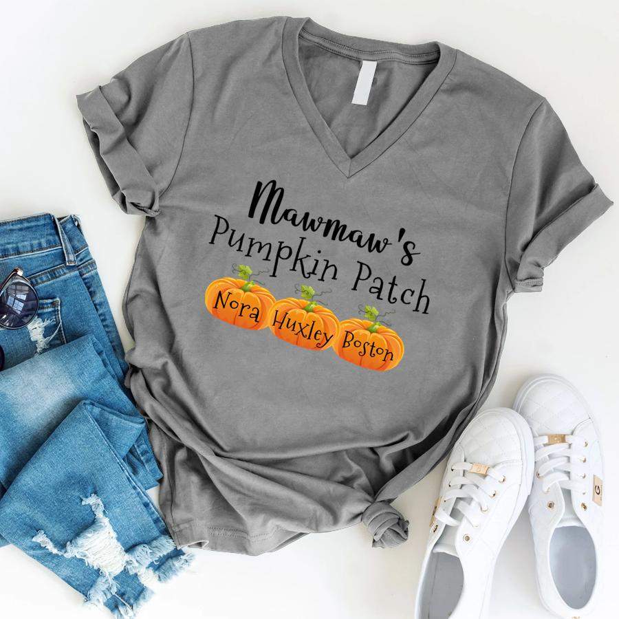 PAMAHEART PERSONALIZED MAWMAW’S PUMPKIN PATCH GRANDKIDS’ NAME SHIRT