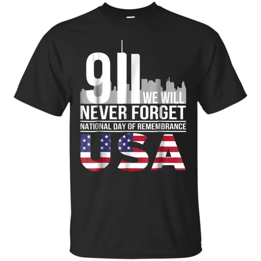 AGR 911 Memorial 2001 Never Forget USA Flag Patriots Day T-Shirt