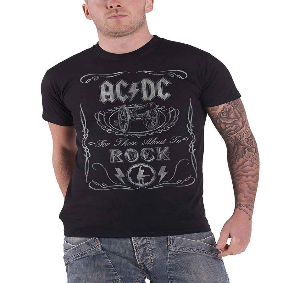 AC/DC T Shirt for Those About to Rock Canon Vintage Official Mens Black