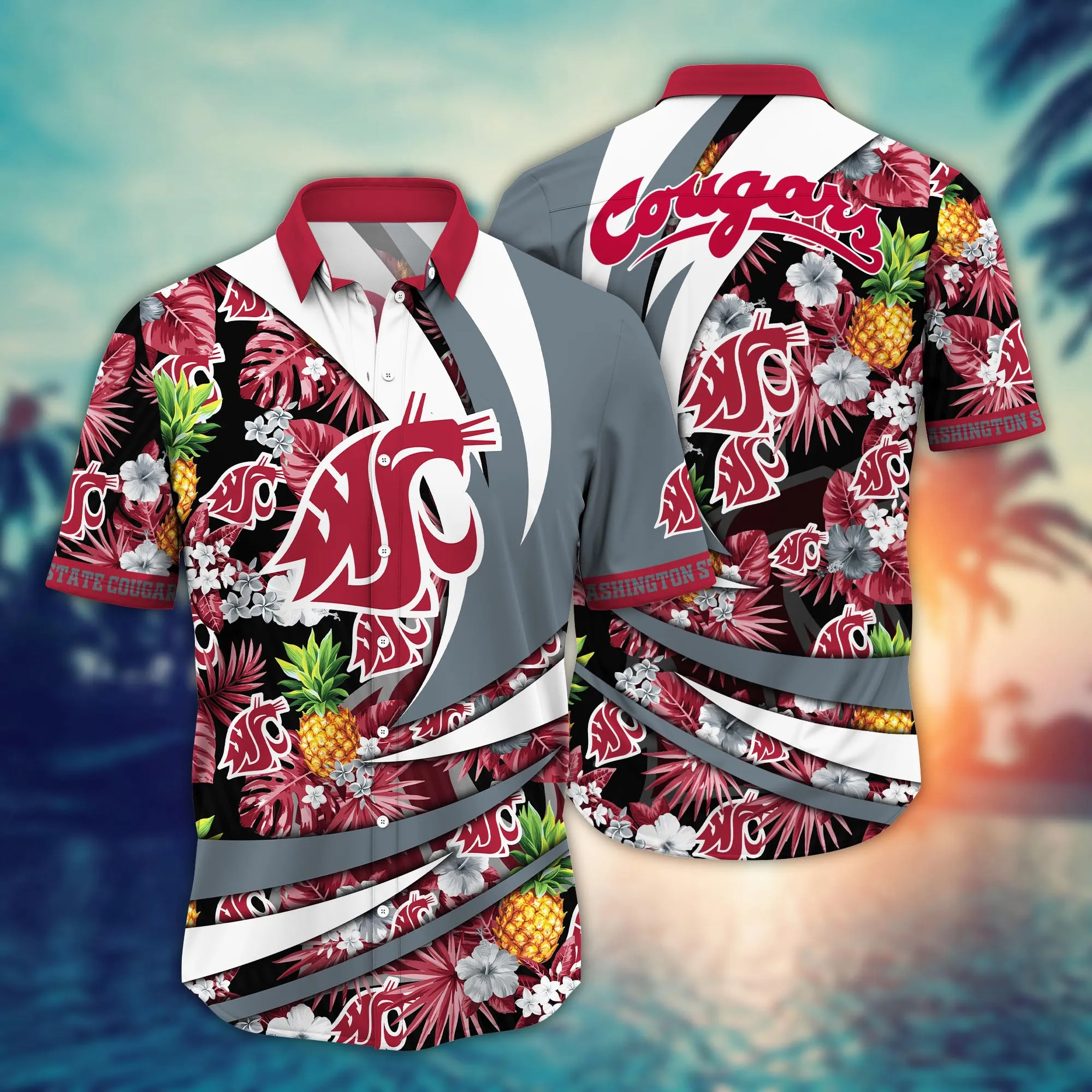 Washington State Cougars NCCA Hawaiian Shirt Sunburn Aloha Shirt