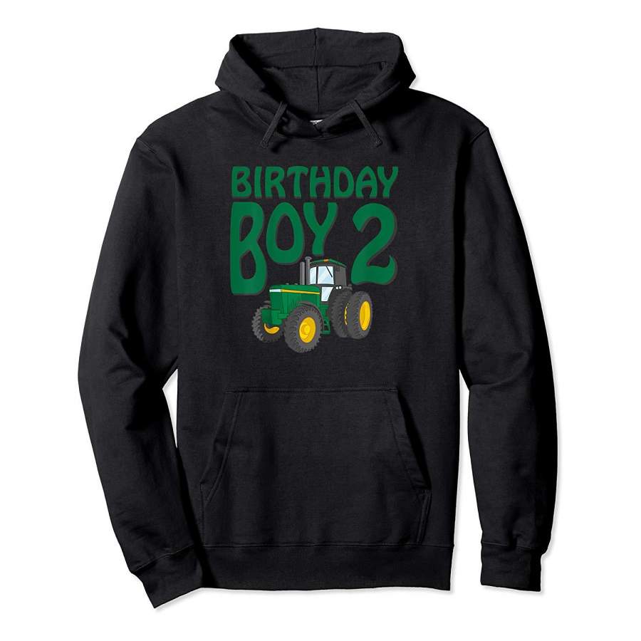 Kids 2nd Birthday Green Farm Tractor Shirt | Two 2 Year Old Hoodie Premium Tee