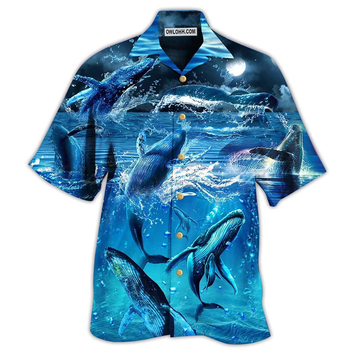 Whale Love Ocean Blue – Hawaiian Shirt  – Owl Ohh