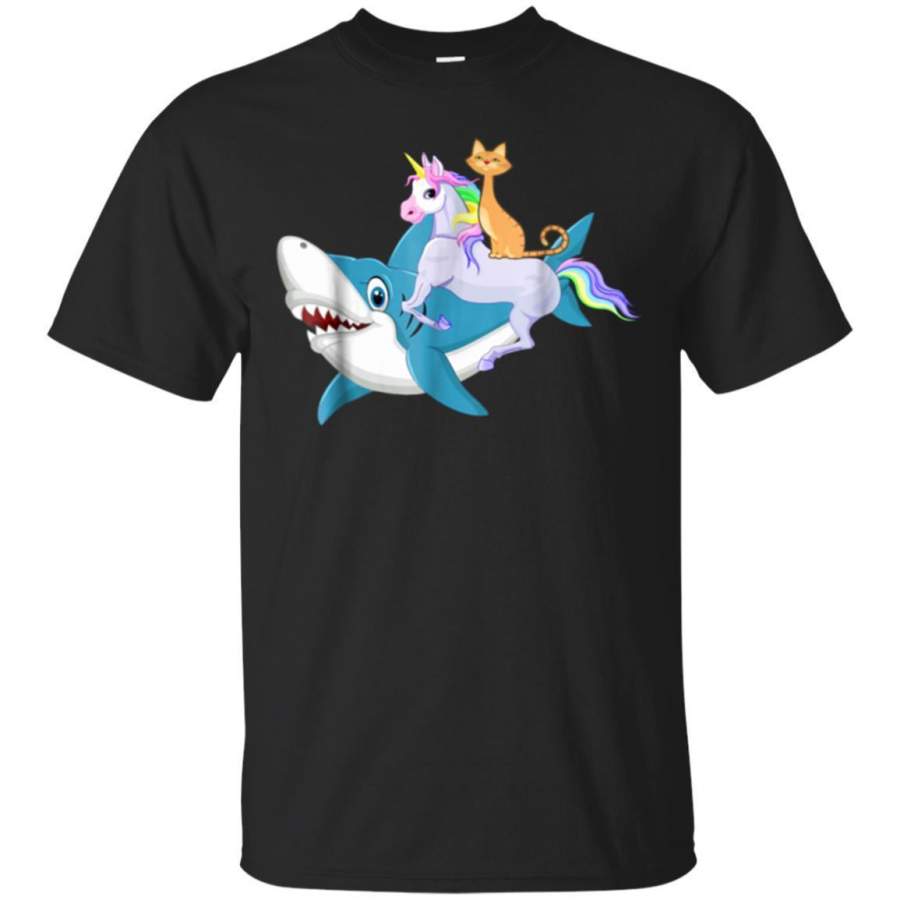 AGR Cat Riding Unicorn And Shark Shirt Gift For Cat Lovers Jaq T-shirt