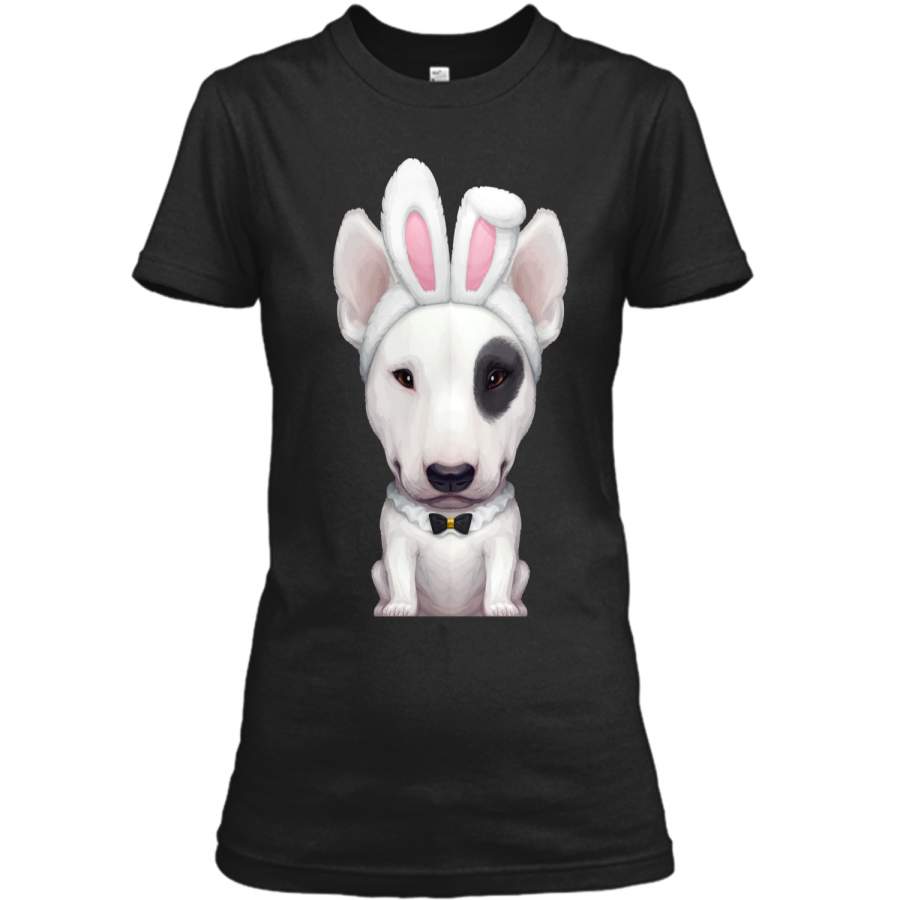 Bull Terrier with Eye Patch in Easter Bunny Costume T-Shirt Ladies Custom